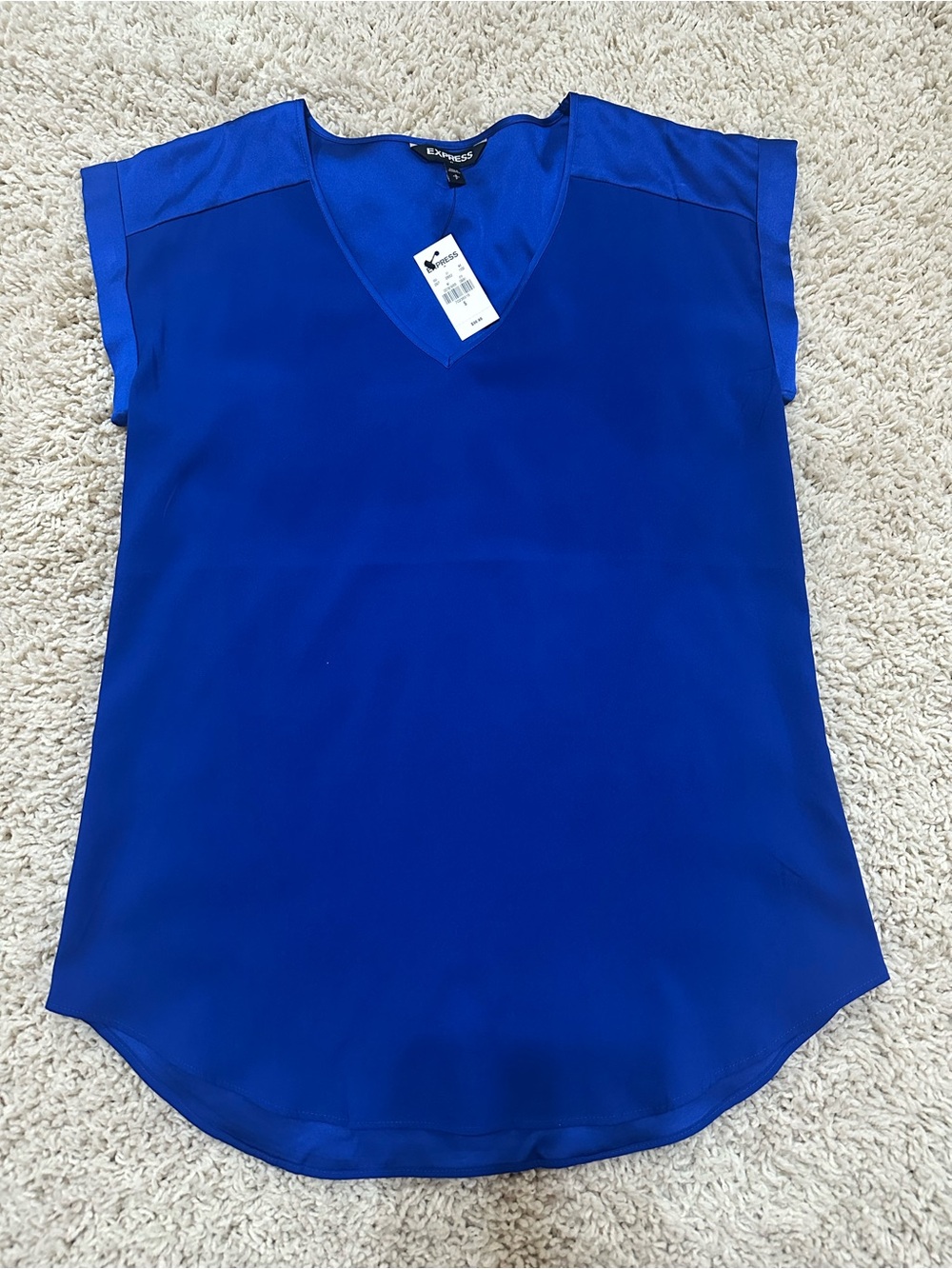Express Women's V-Neck Short Sleeve Top in Cobalt Blue
